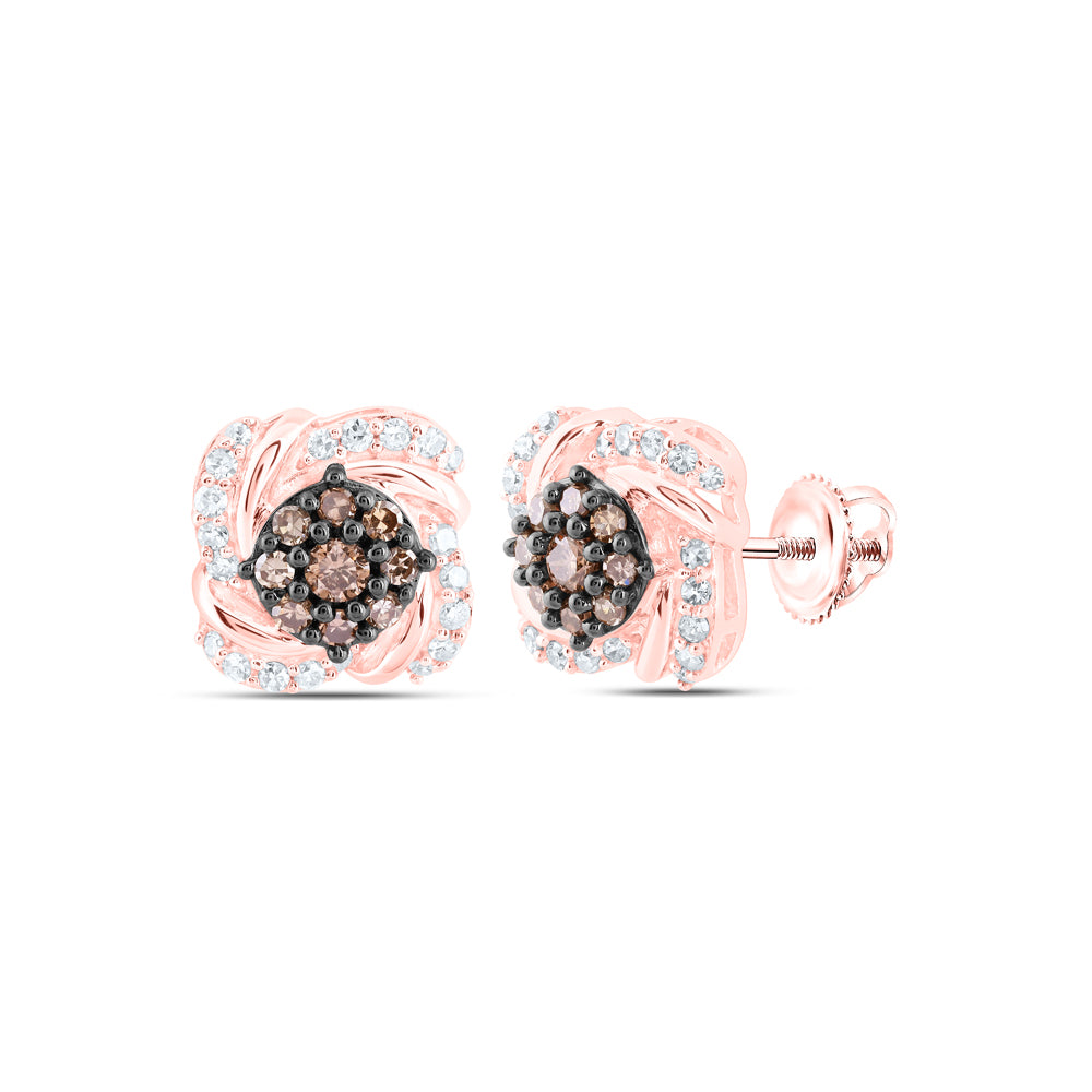 10Kt Rose Gold 1/3Ctw-Dia Cognac Square Earring