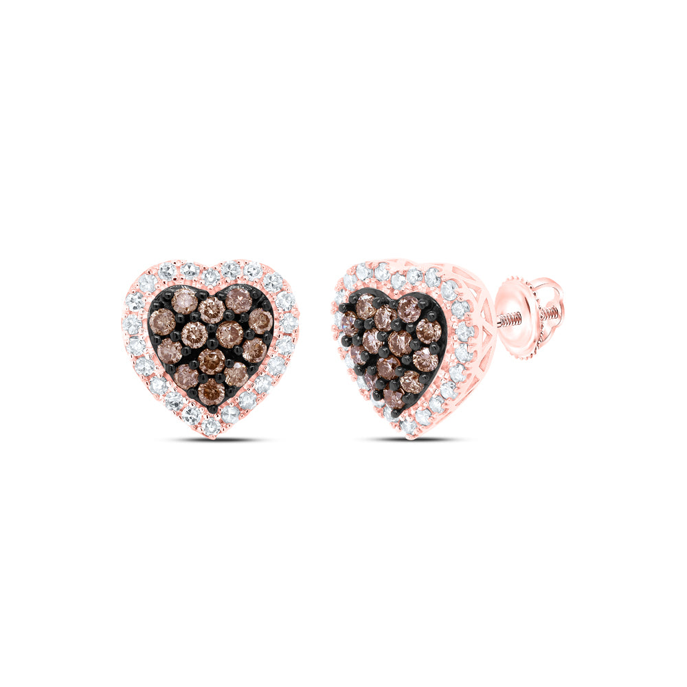 10Kt Rose Gold 3/4Ctw-Dia Cn Cognac Heart Earring (2.01 grams)