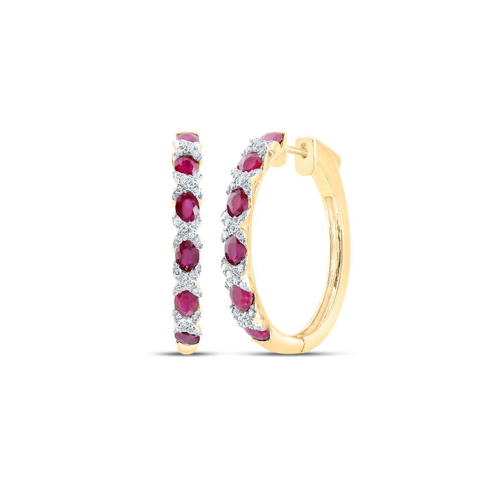 14Kt Yellow Gold 1/3Ctw-Dia Ana M 2 3/4Ct-Ruby Hoops Earring (8.48 grams)
