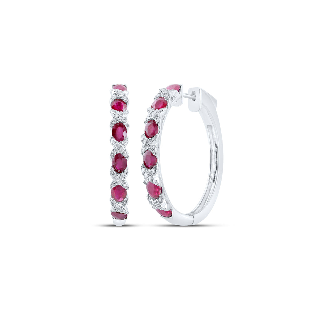 14Kt White Gold 1/3Ctw-Dia Ana M 2 3/4Ct-Ruby Hoops Earring (8.48 grams)