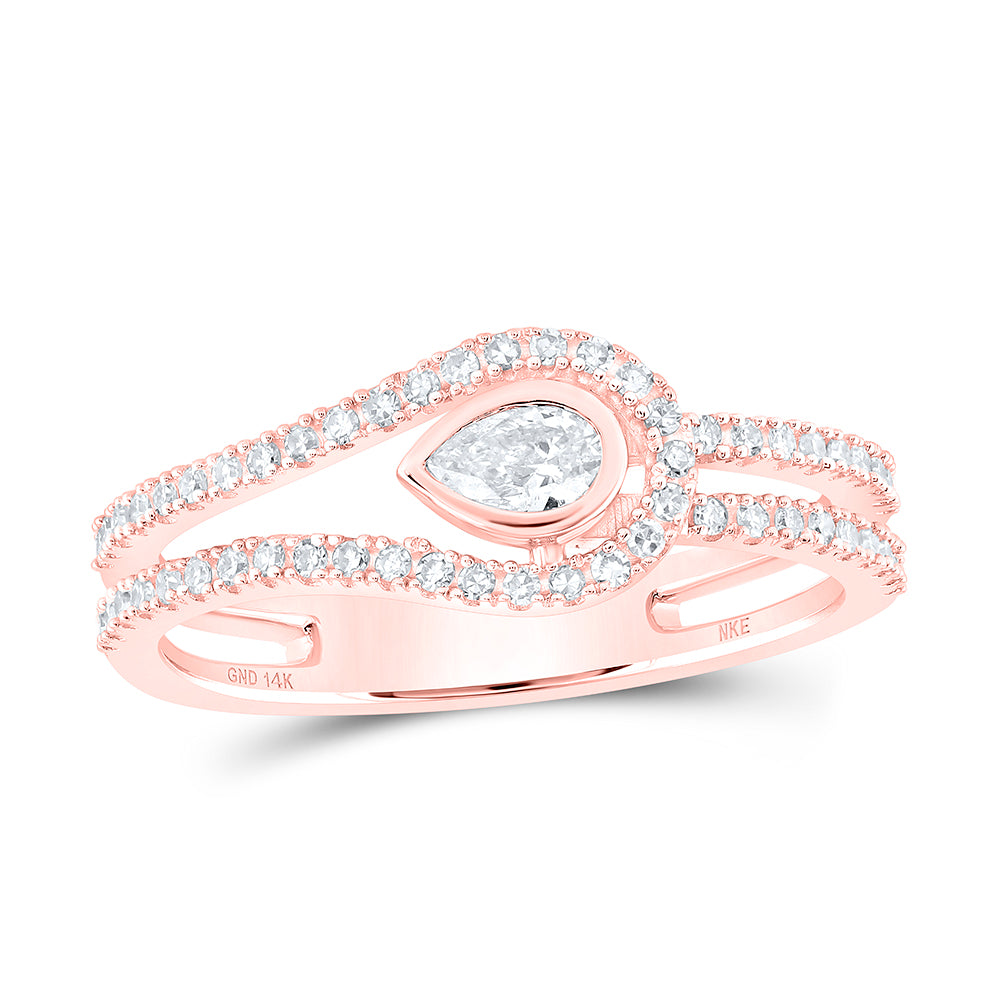 Gold Band Ring 3/8 Cttw Pear Natural Diamond Womens (2.73 grams)