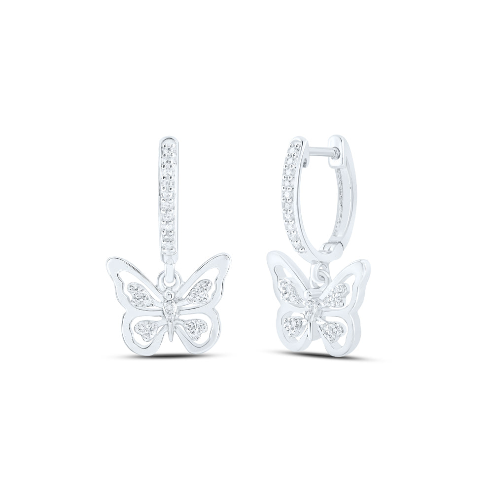 10Kt White Gold 1/6Ctw-Dia Nk Gift Dangling Butterfly Earring (4.5 grams)
