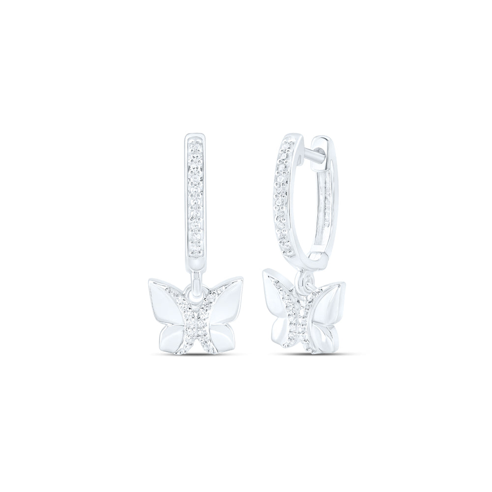 10Kt White Gold 1/6Ctw-Dia Nk Butterfly Dangling Earring (3 grams)