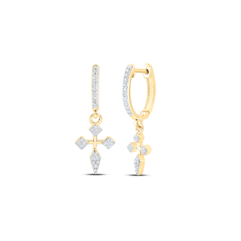 10Kt Yellow Gold 1/6Ctw-Dia Nk Cross Dangling Earring (2.63 grams)