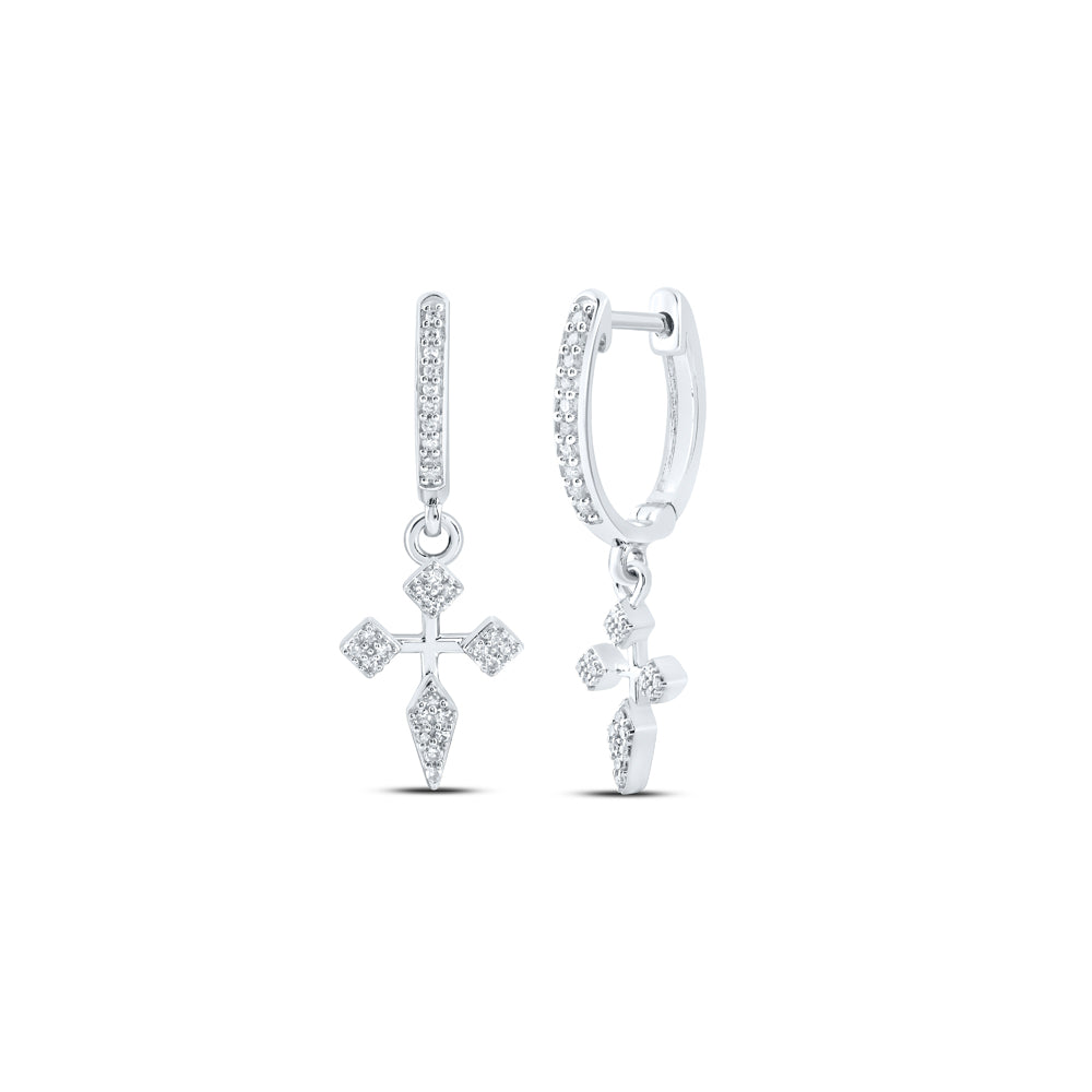 10Kt White Gold 1/6Ctw-Dia Nk Gift Dangling Cross Earring (2.63 grams)