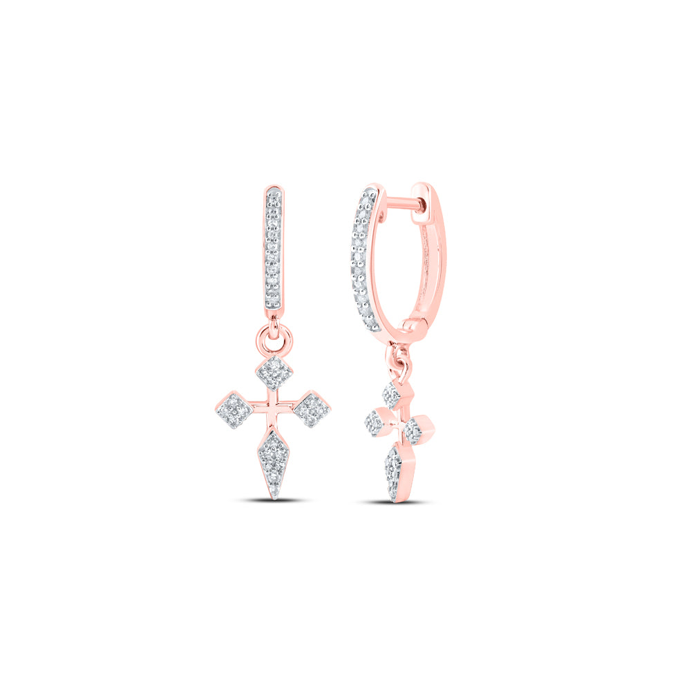 10Kt Rose Gold 1/6Ctw-Dia Nk Cross Dangling Earring (2.63 grams)