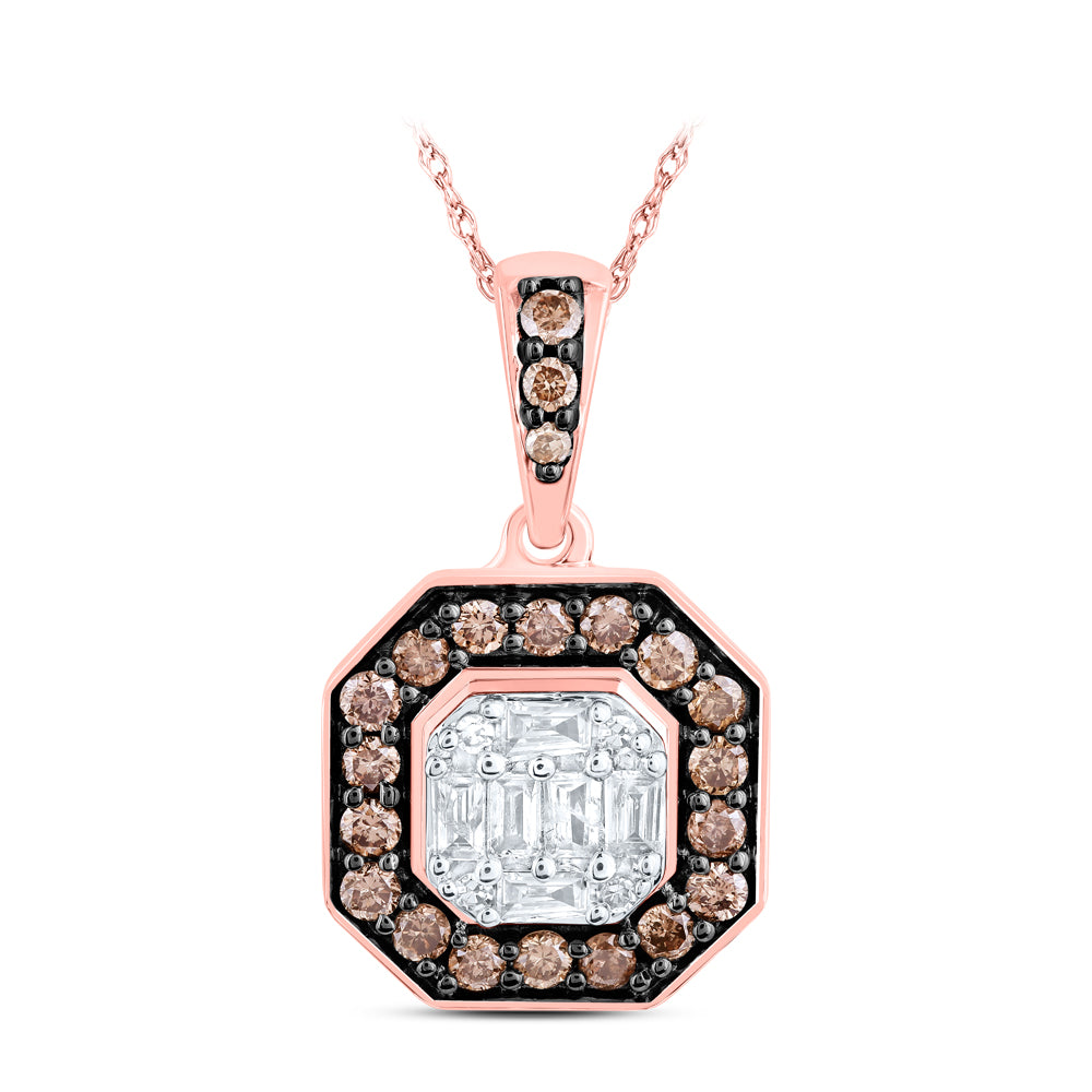 14Kt Rose Gold 3/8Ctw-Dia Nke Cognac Octagon Pendant (1.86 grams)