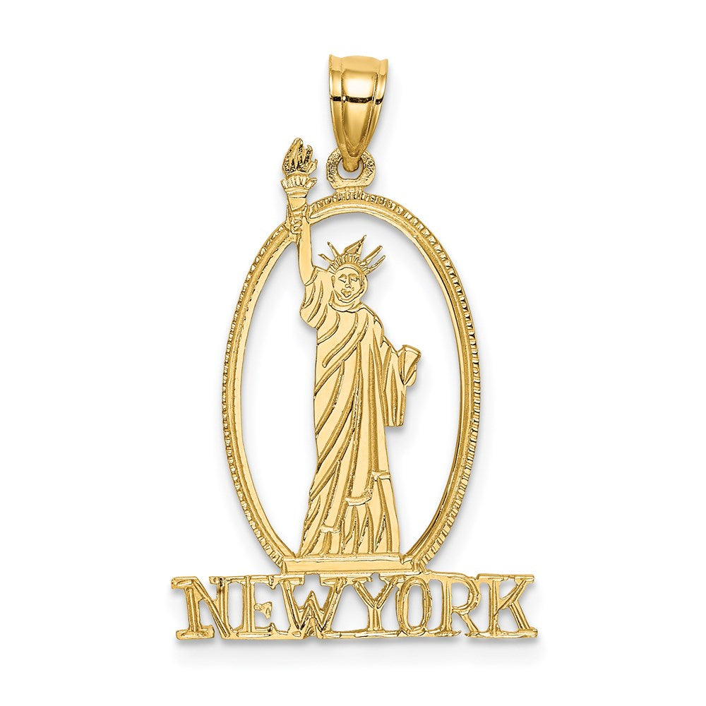 14k Yellow Gold 18.4 mm Cut-out NEW YORK w/Statue of Liberty Charm (1.16 grams)