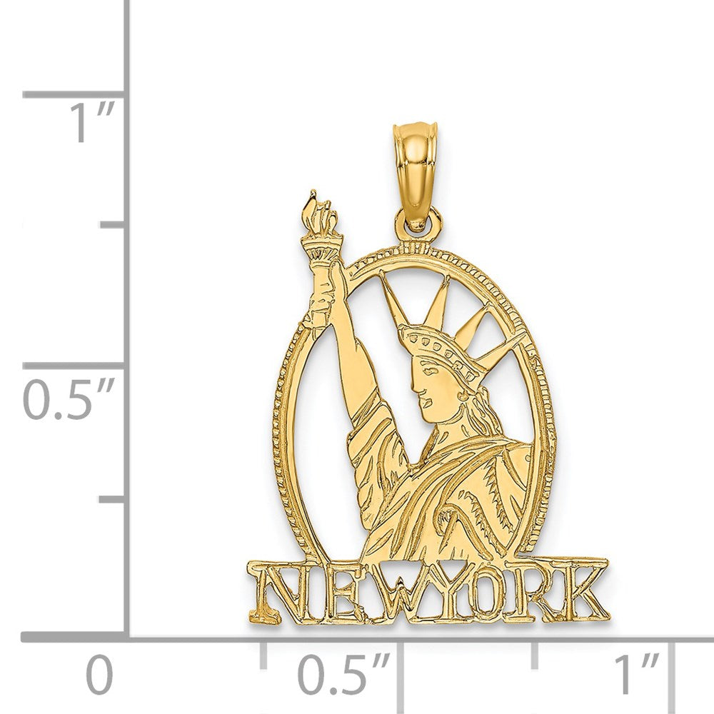 14k Yellow Gold 17.6 mm Cut-out NEW YORK w/Statue of Liberty Charm (1.18 grams)