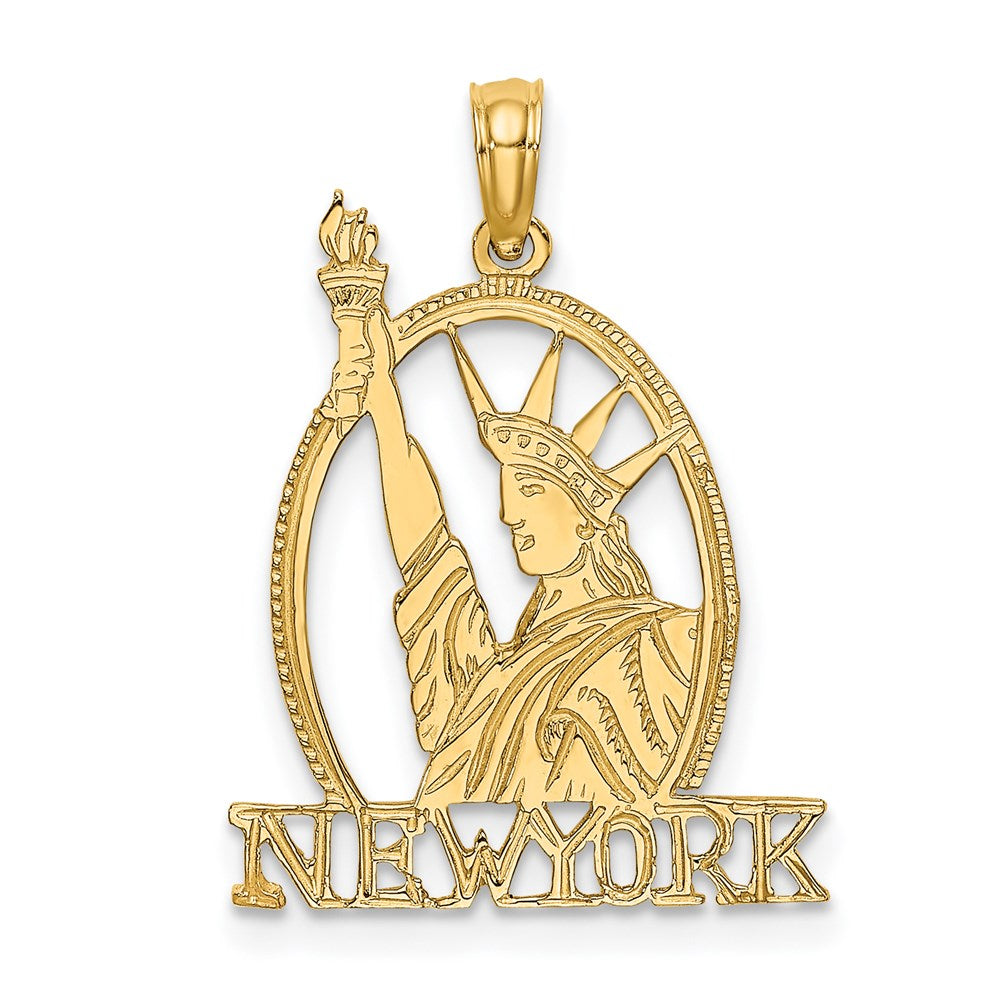 14k Yellow Gold 17.6 mm Cut-out NEW YORK w/Statue of Liberty Charm (1.18 grams)