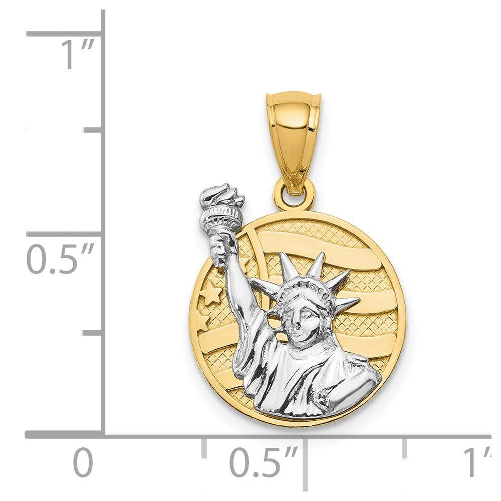 14k Two-tone 13.5 mm Lady Liberty on American Flag Disk Pendant (1.43 grams)