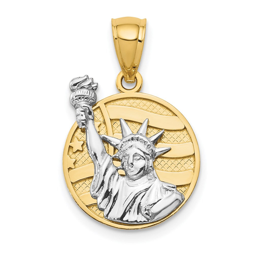 14k Two-tone 13.5 mm Lady Liberty on American Flag Disk Pendant (1.43 grams)