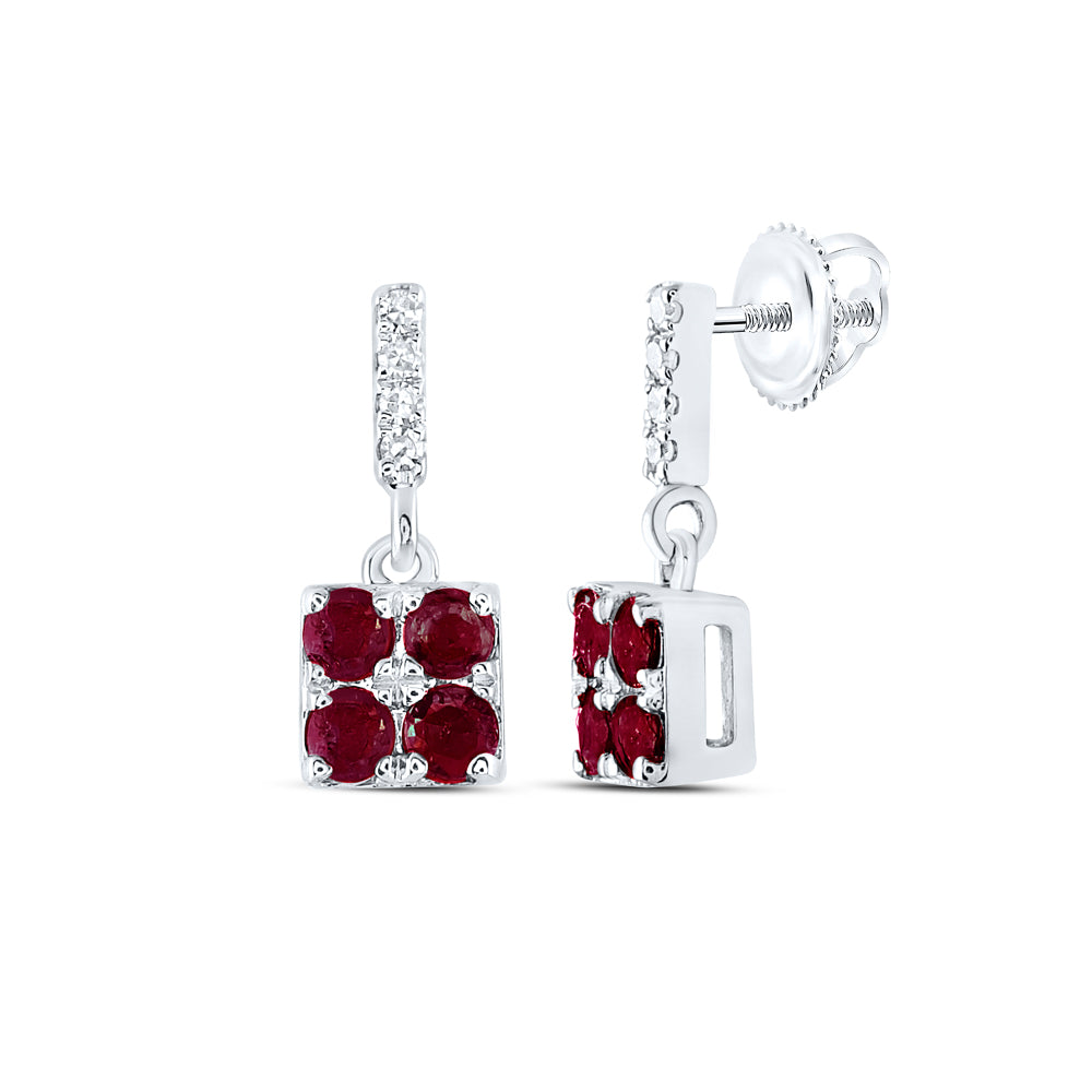 14Kt White Gold 0.03Ctw-Dia Nke 1/4Ct-Ruby Natural Gem Dangling Earring (1.44 grams)