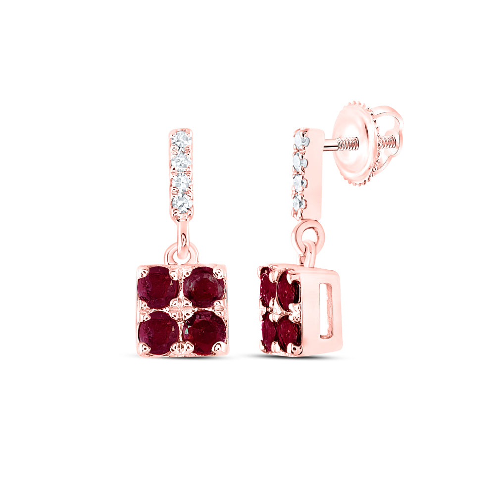 14Kt Rose Gold 0.03Ctw-Dia Nke 1/4Ct-Ruby Natural Gem Dangling Earring (0.93 grams)