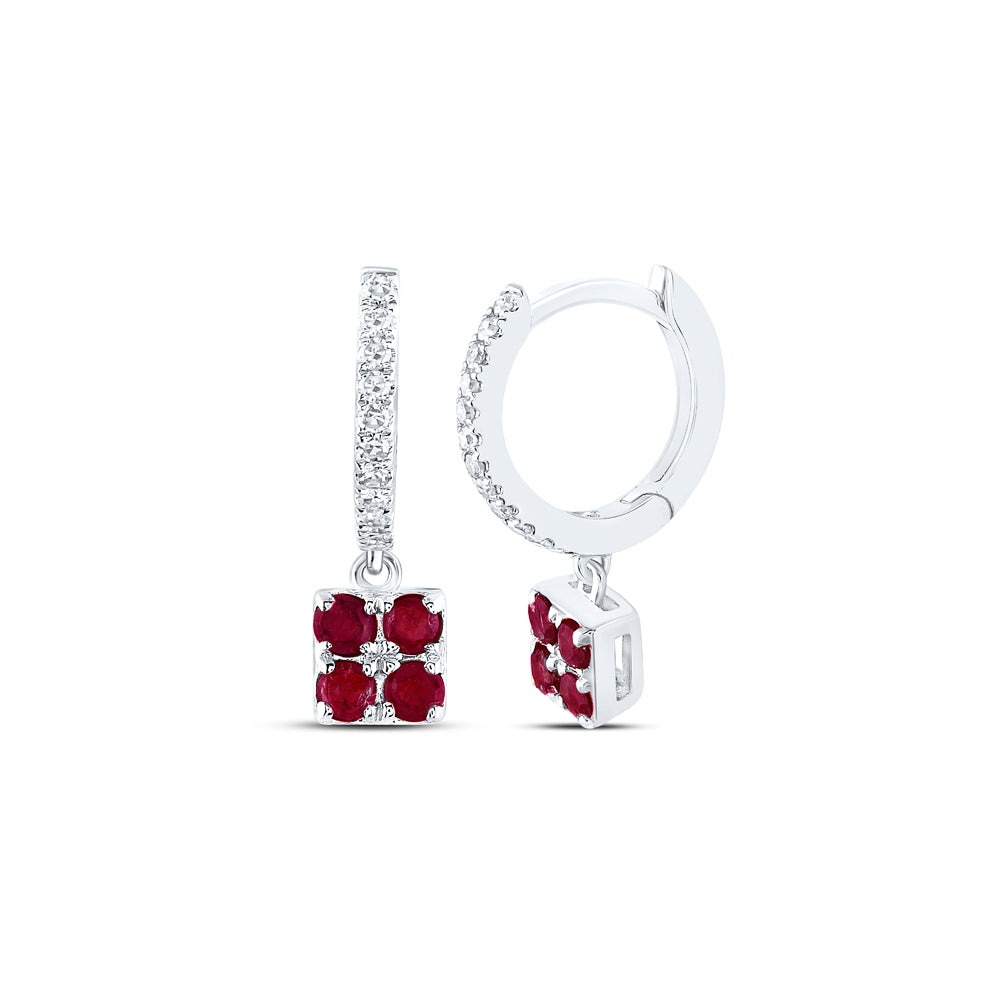 14Kt White Gold 1/10Ctw-Dia Nke 1/4Ct-Ruby Natural Gem Dangling Earring (1.93 grams)