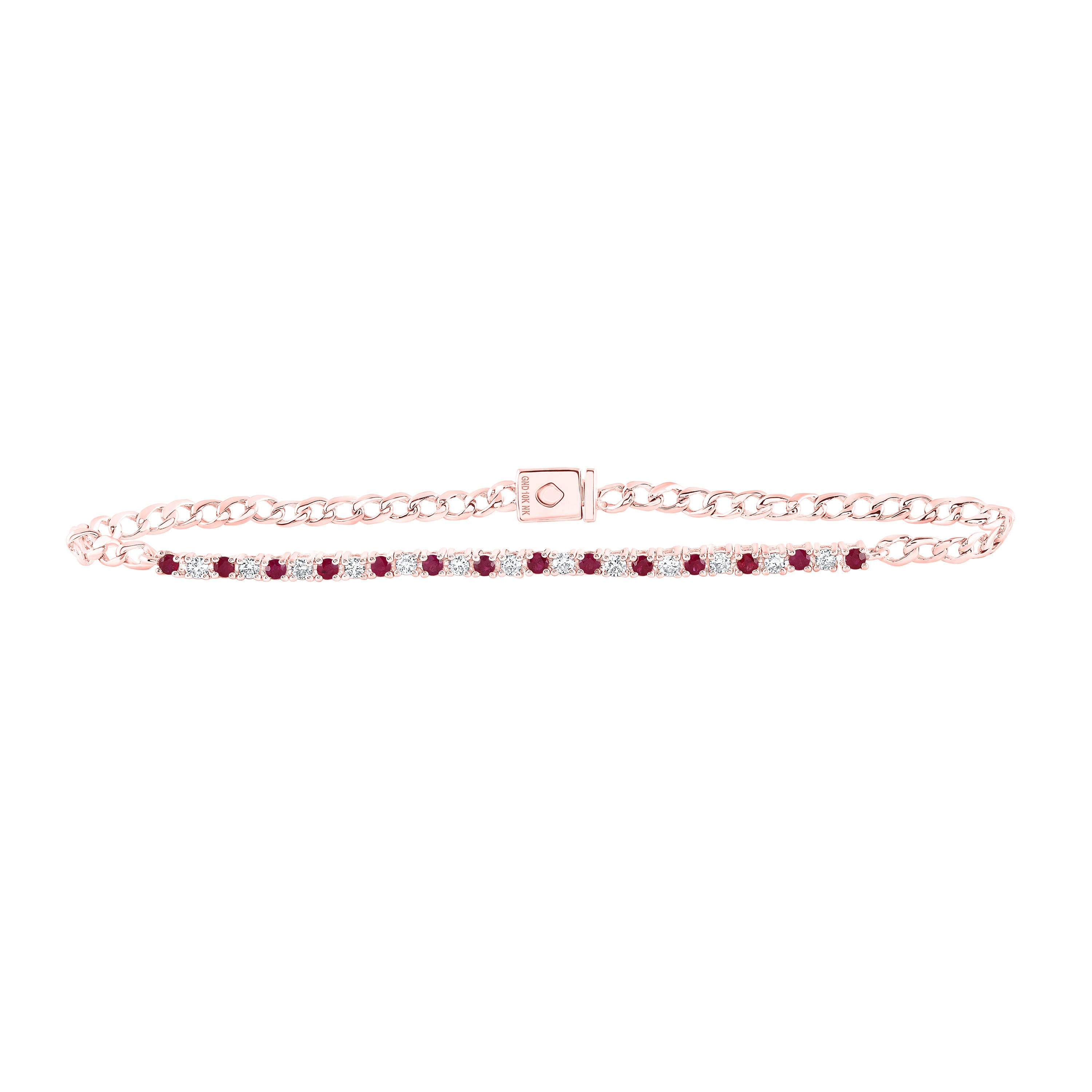 10Kt Rose Gold 1/3Ctw-Dia Nk 1/2Ct-Ruby Natural Gem Bracelet (7 Inch) (3.94 grams)