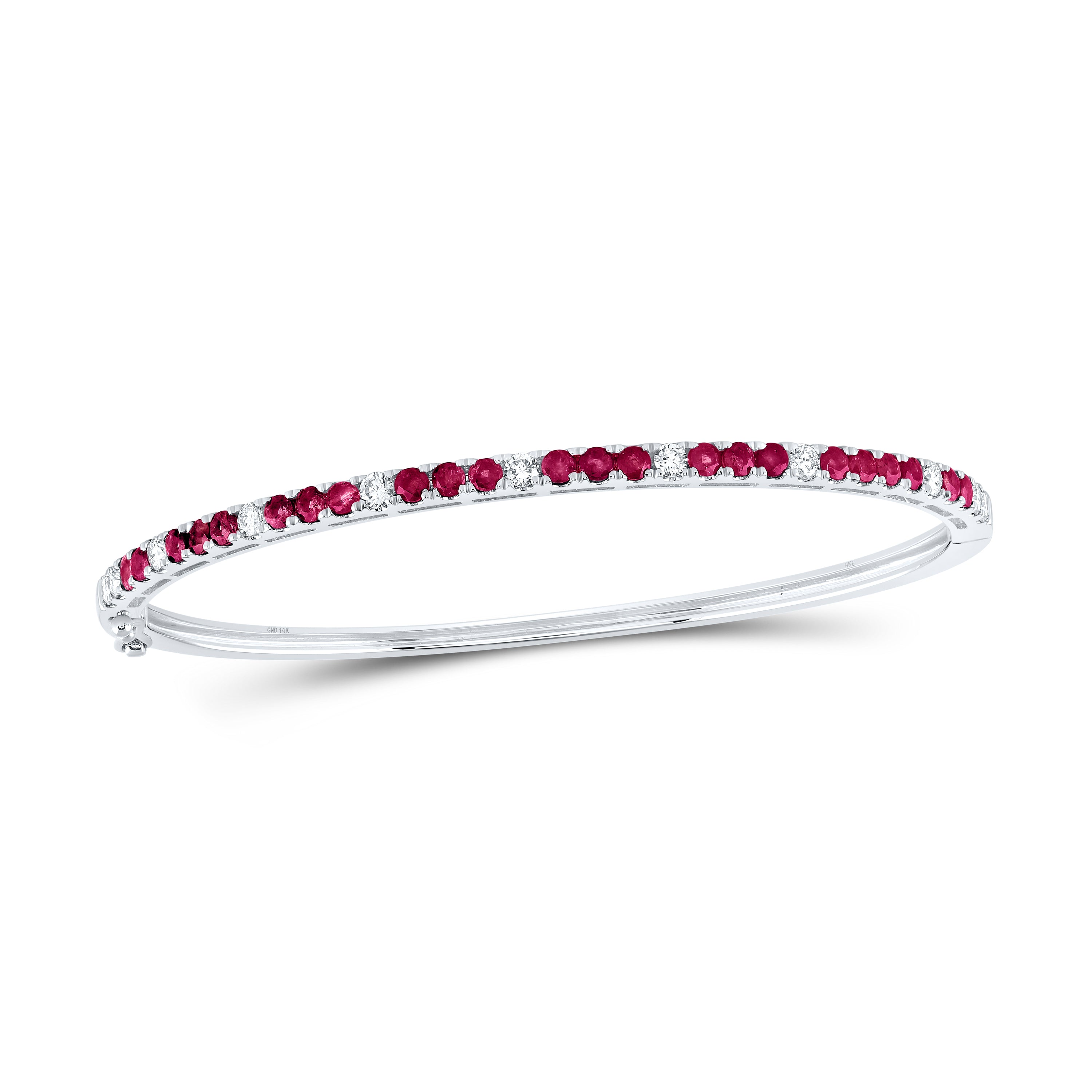14Kt White Gold 5/8Ctw-Diamond 1 3/8Ct-Ruby Bangle (10.6 grams)