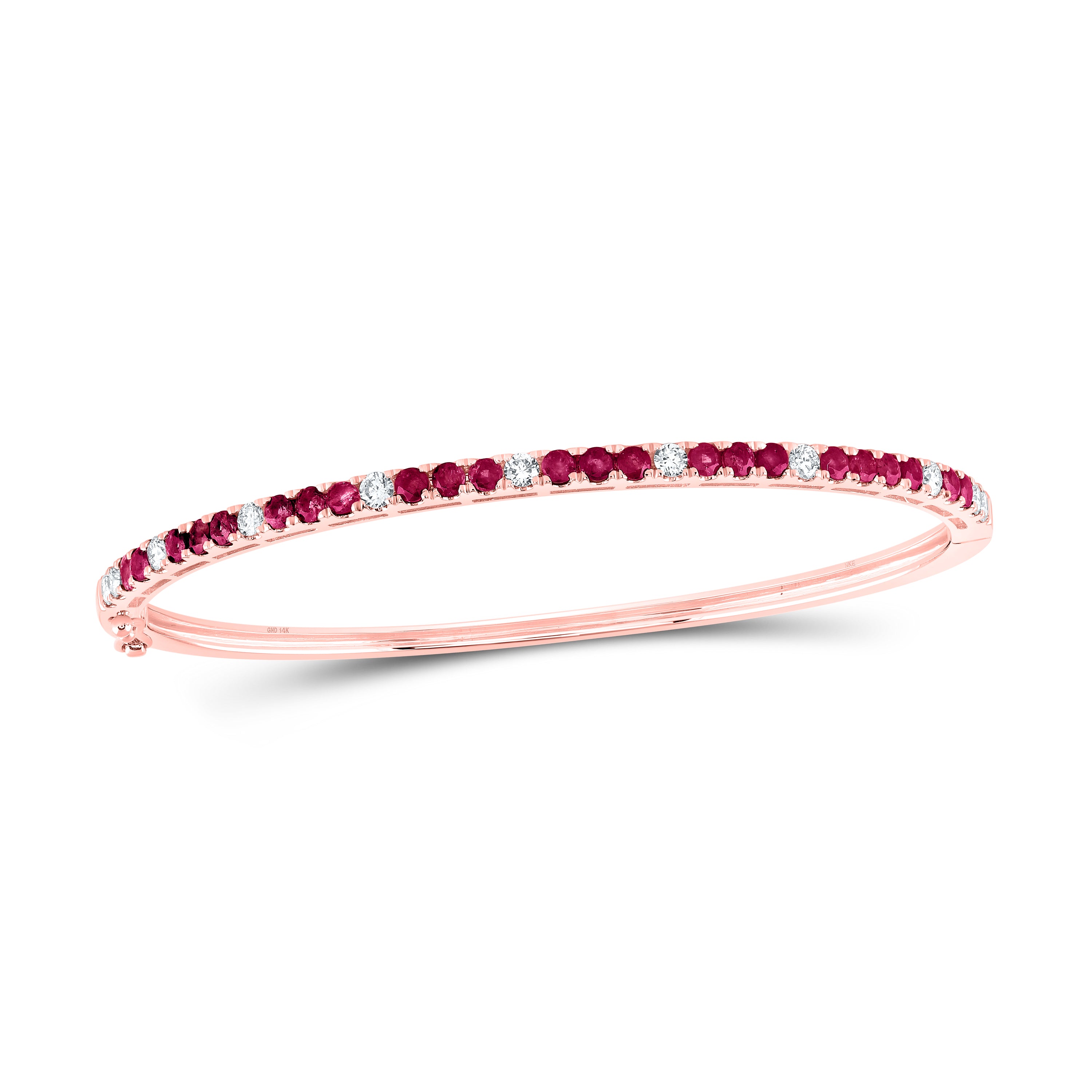 14Kt Rose Gold 5/8Ctw-Diamond 1 3/8Ct-Ruby Bangle (9.21 grams)