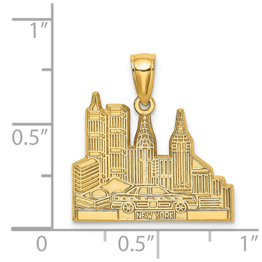 14k Yellow Gold 20.8 mm Cut-out New York Skyline with Taxi Charm (2.31 grams)