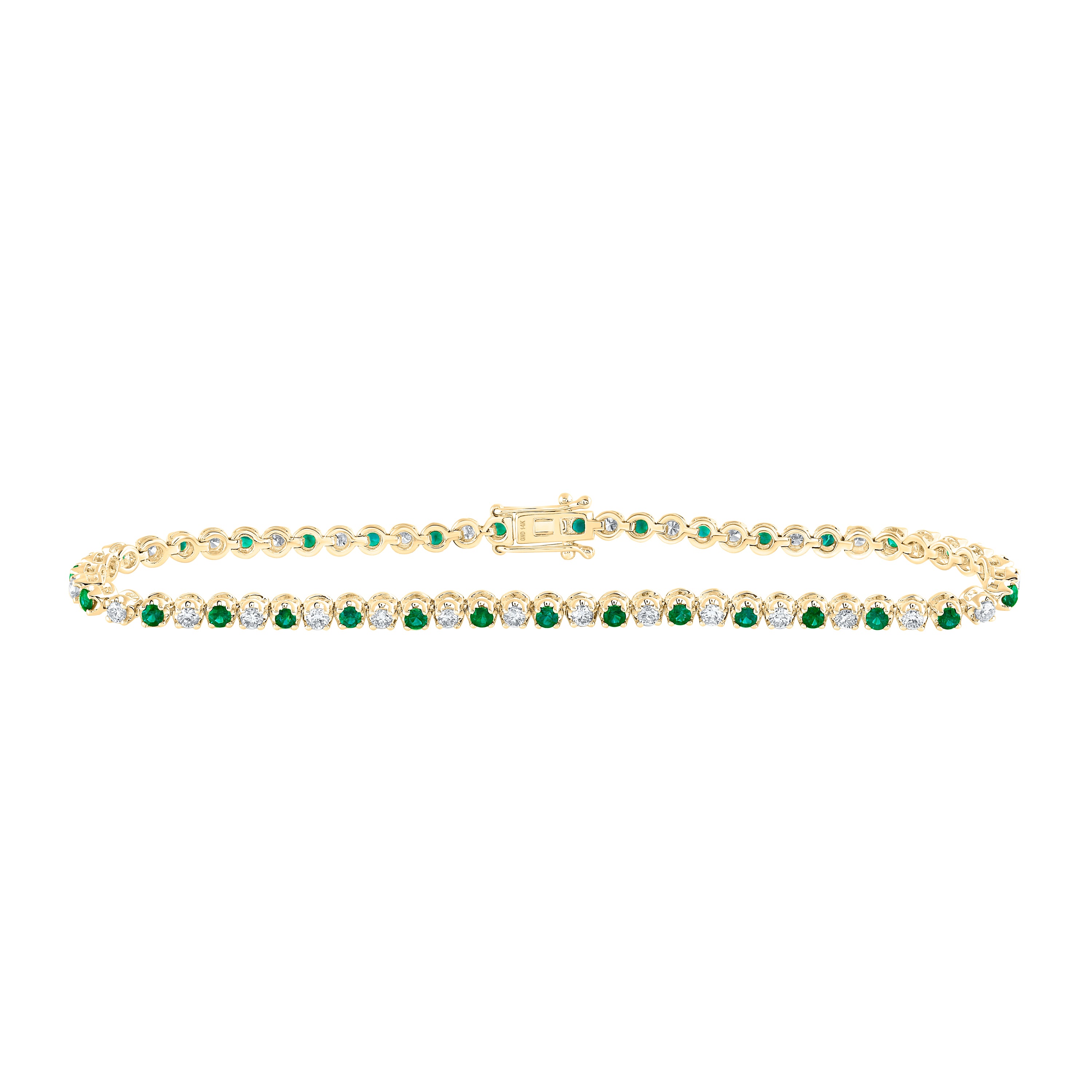 14Kt Yellow Gold 1Ctw-Dia Nke 1 1/2Ct-Em Natural Gem Tennis Bracelet (7 Inch) (7.15 grams)