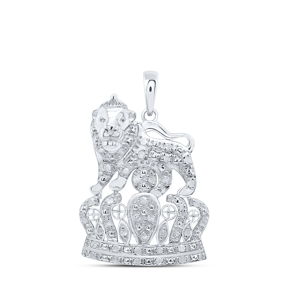 Sterling Silver 1/4Ctw Dia P4 Crown Mens Lion" Charm" (3.34 grams)