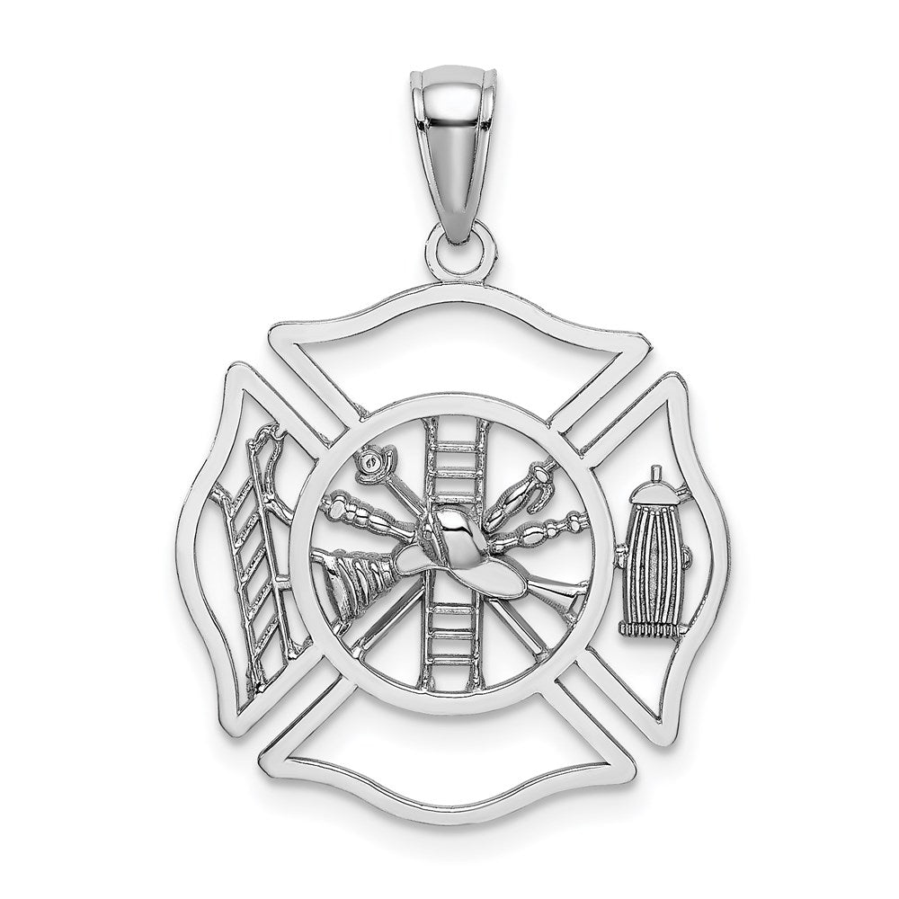 14k White Gold 21 mm  Fireman Shield Charm (1.29 grams)
