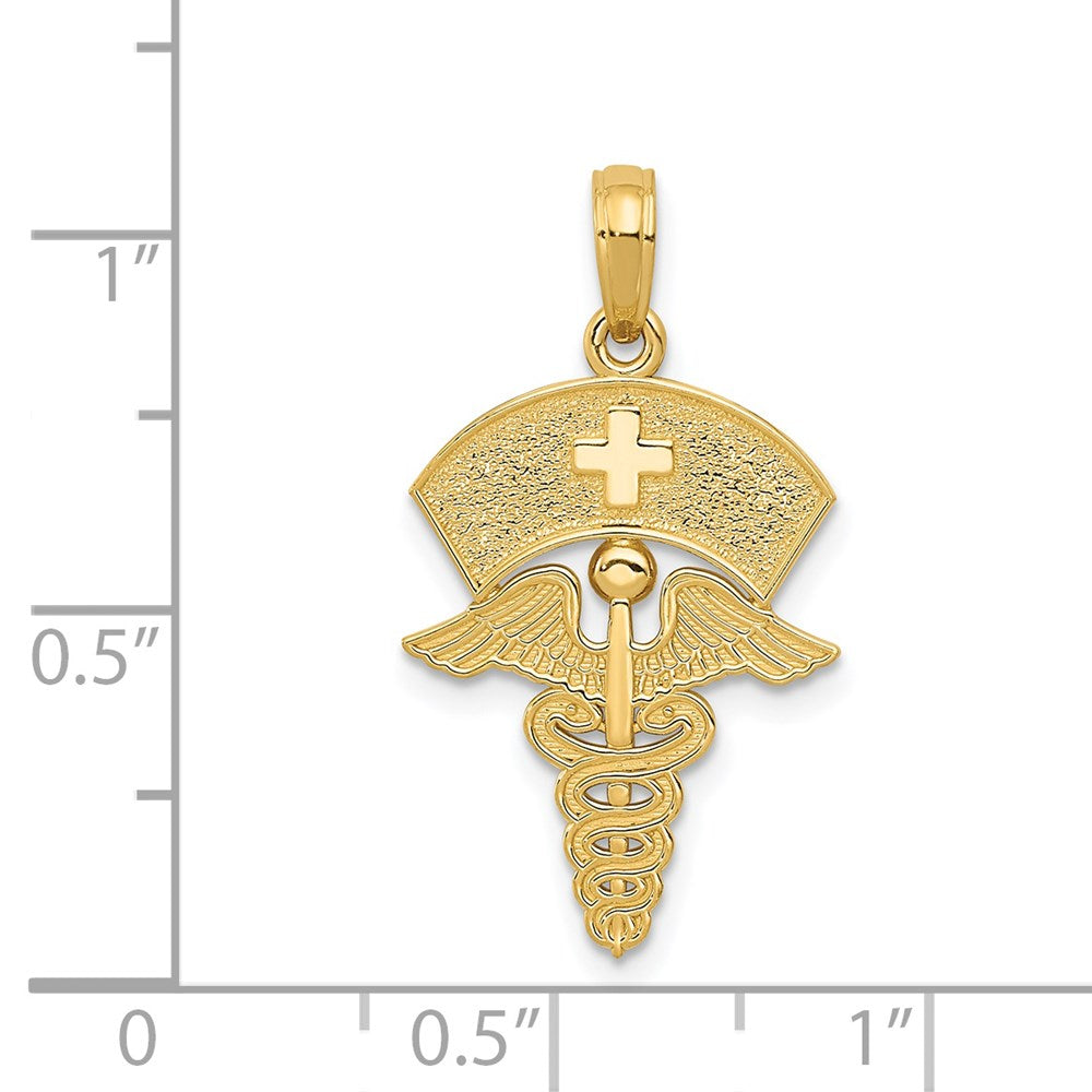 14k Yellow Gold 15 mm Caduceus w/Nurses Cap Pendant (1.2 grams)