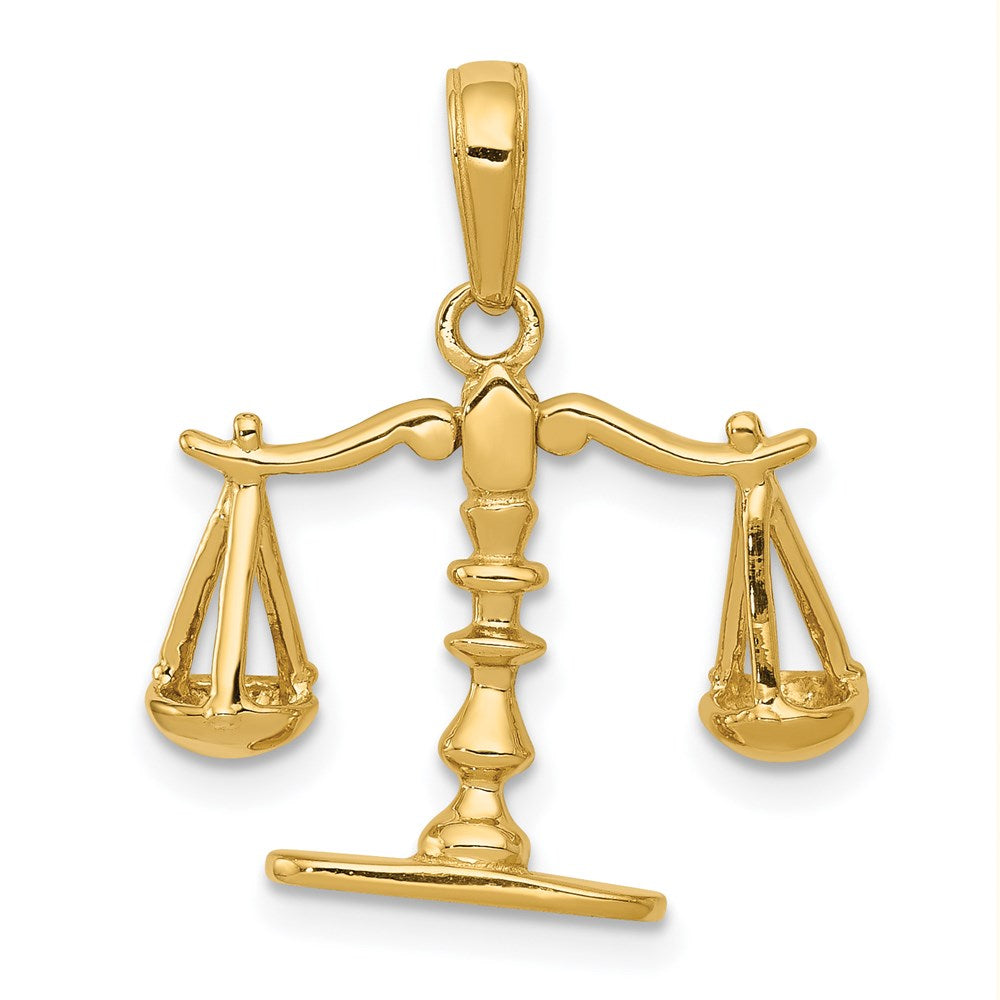 14k Yellow Gold 20 mm 3-D Moveable Scales of Justice Pendant