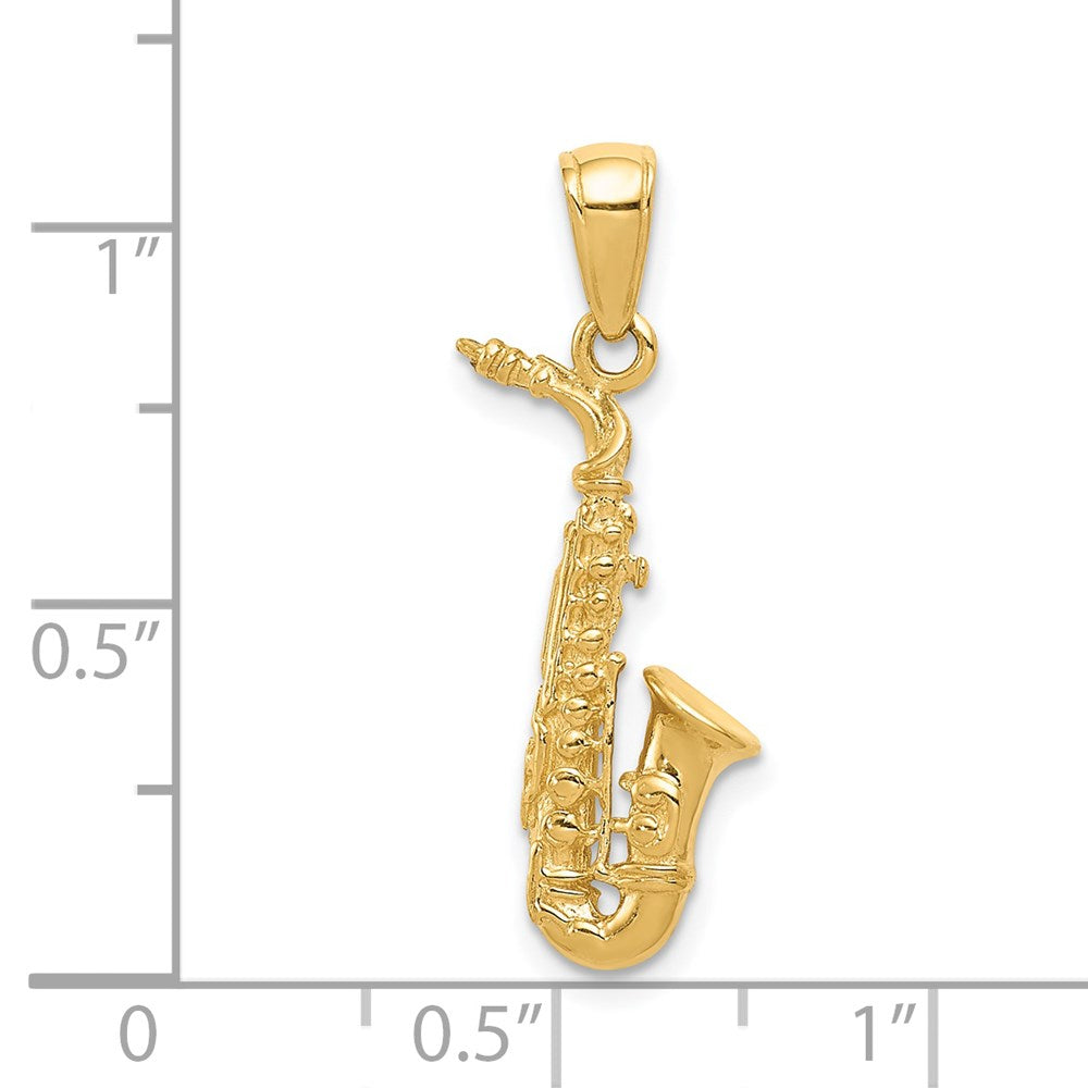 14k Yellow Gold 12 mm 3-D Saxophone Pendant (1.55 grams)