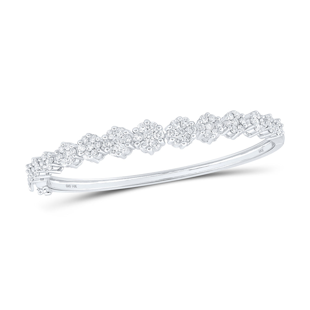 14Kt White Gold 2 3/4 Ctw-Diamond Flower Bangle (15.4 grams)