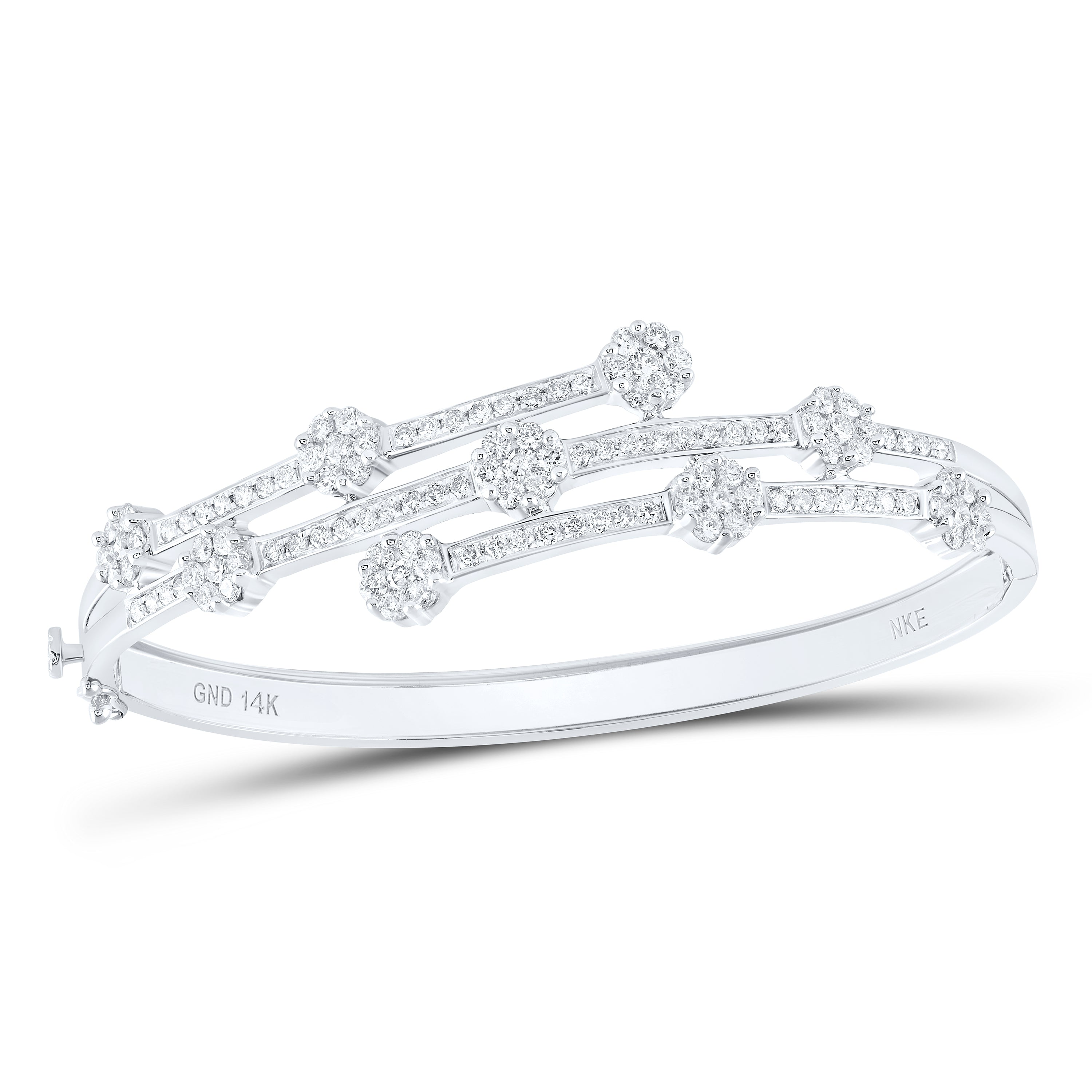 14Kt White Gold 2 5/8 Ctw-Diamond Flower Bangle (19.11 grams)