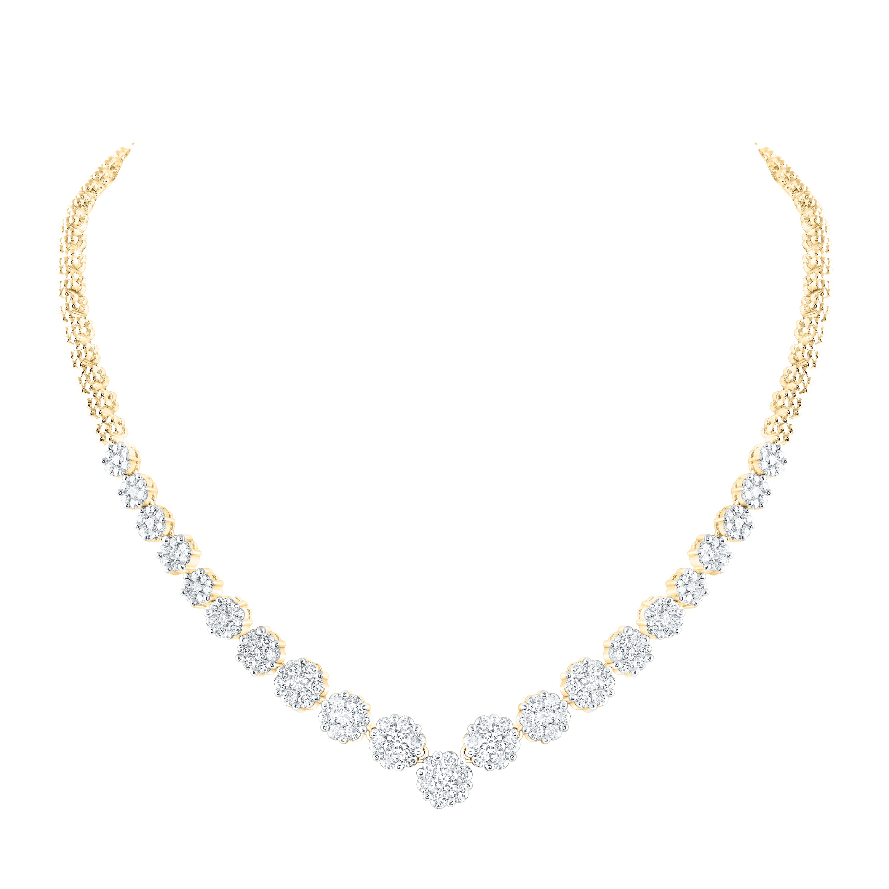 14Kt Yellow Gold 5 Ctw-Diamond Flower Necklace (16 Inch) (29.44 grams)