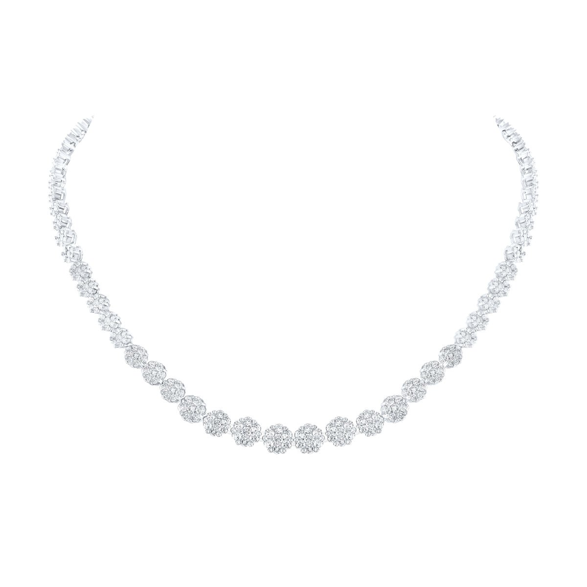 14Kt White Gold 10Ctw-Diamond Flower Necklace (16 Inch) (32 grams)