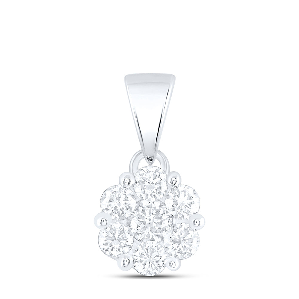 14Kt White Gold 2Ctw-Dia Nke Fashion Flower Pendant (3.44 grams)