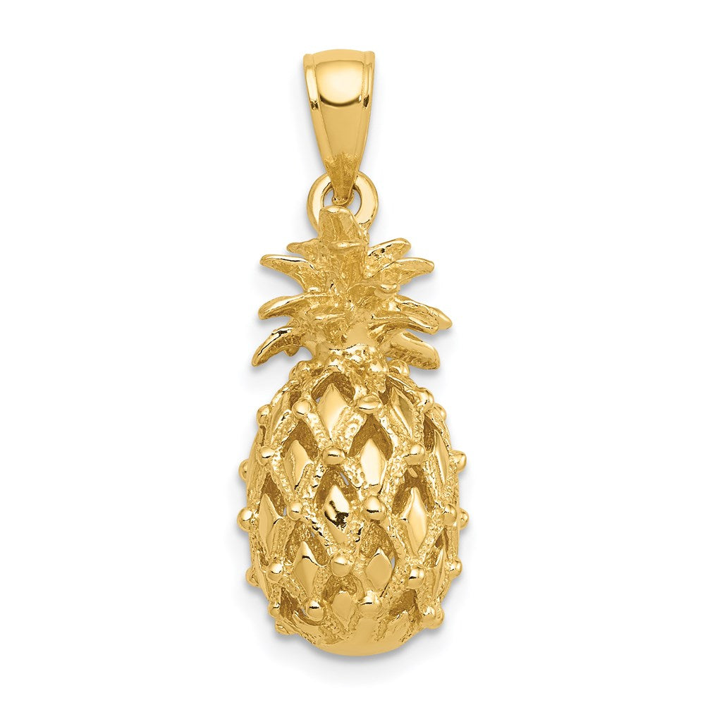 14k Yellow Gold 11 mm 3-D Cut-Out Pineapple Pendant (3.99 grams)