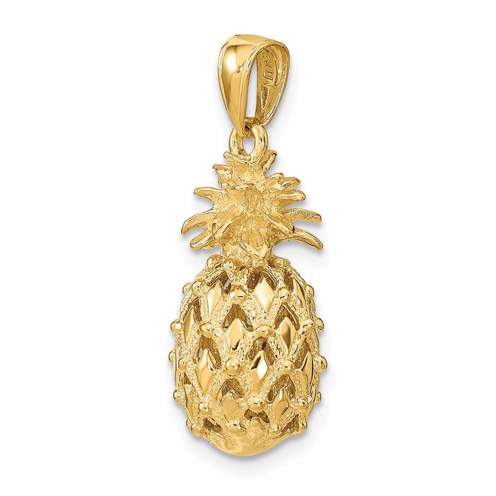 14k Yellow Gold 11 mm 3-D Cut-Out Pineapple Pendant (3.99 grams)