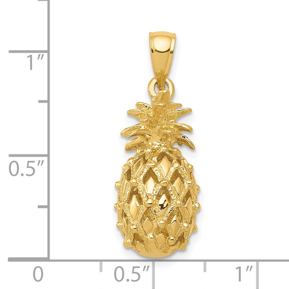 14k Yellow Gold 11 mm 3-D Cut-Out Pineapple Pendant (3.99 grams)