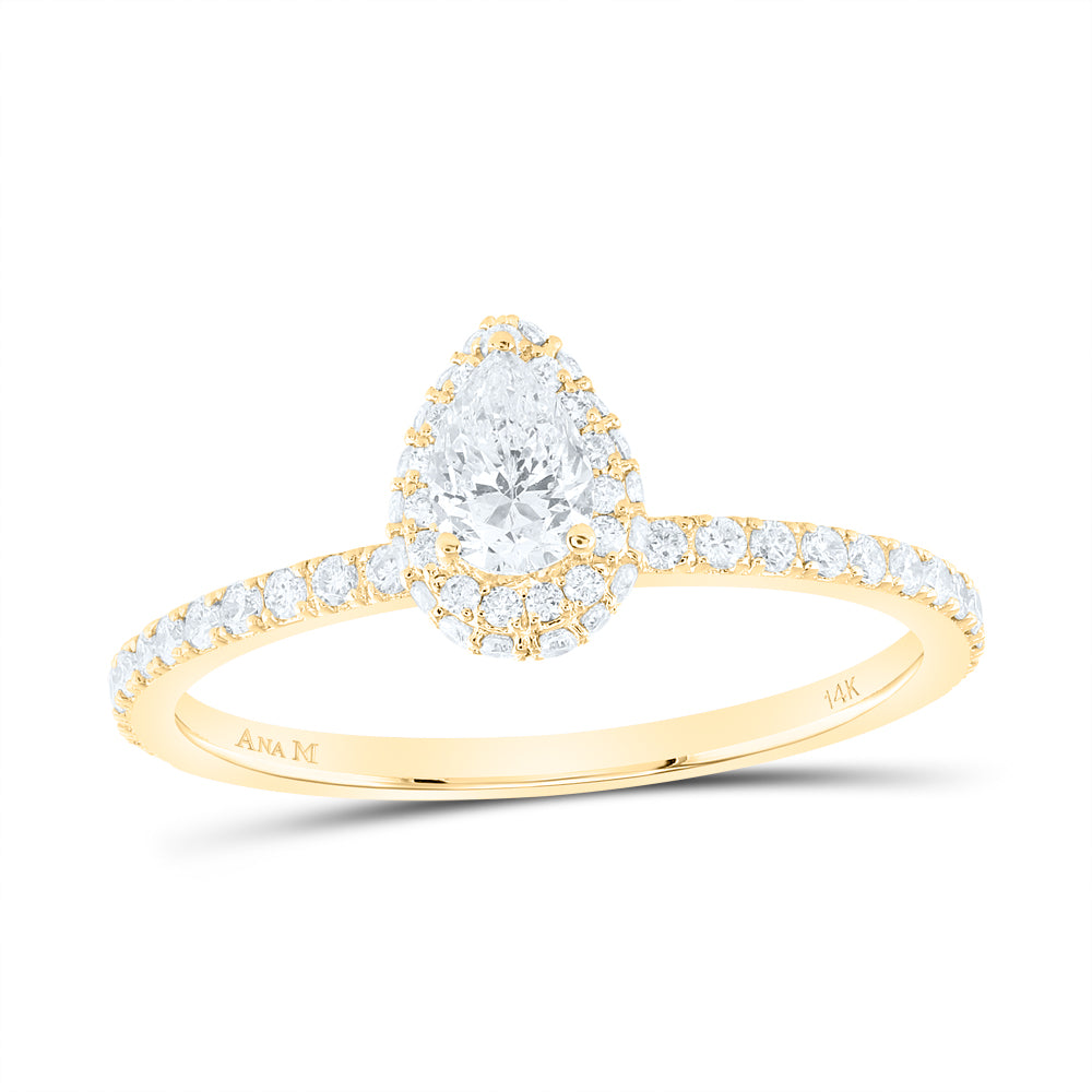 5/8Ctw-Dia Ana M 1/3Ct-Cpear Engagement Single Halo Ring (1.64 grams)
