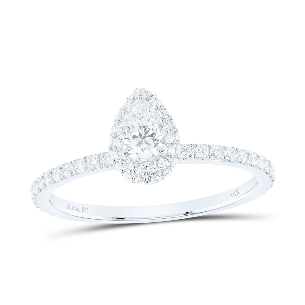 5/8Ctw-Dia Ana M 1/3Ct-Cpear Single Halo Engagement Ring (1.63 grams)