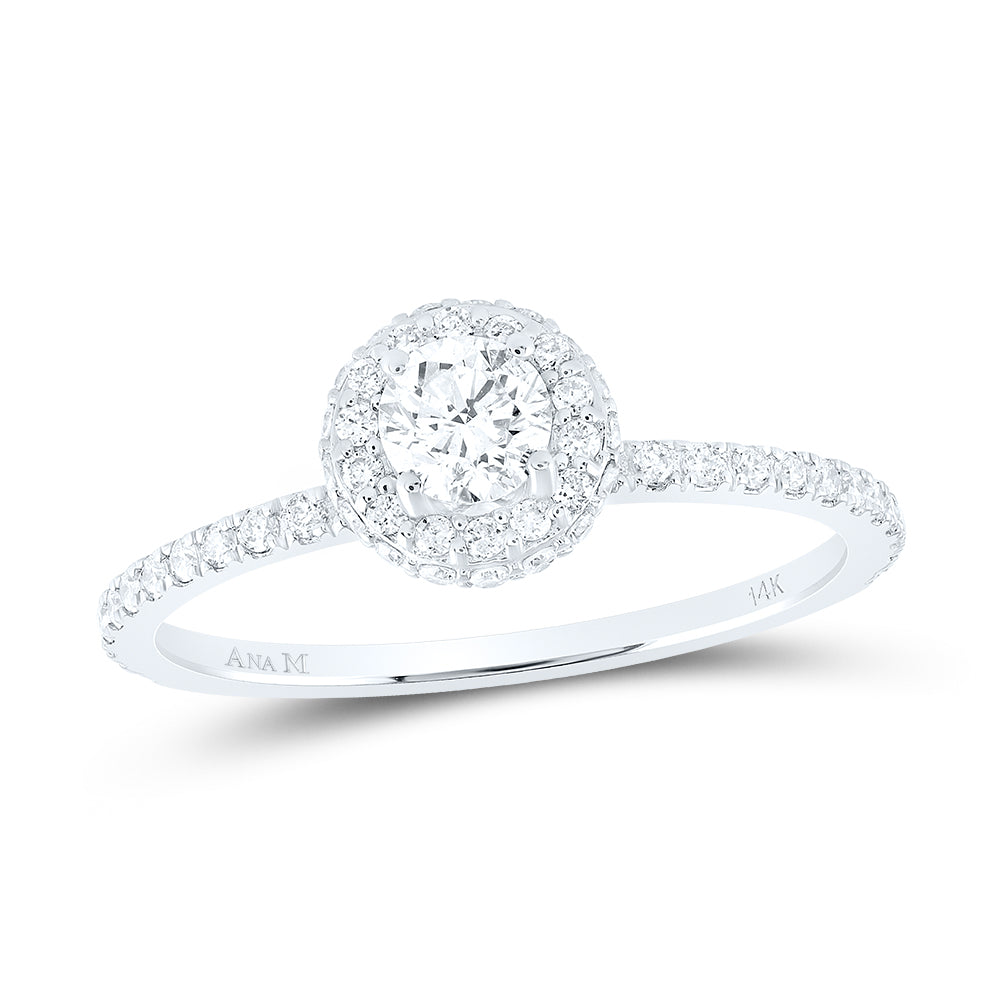 5/8Ctw-Dia Ana M 1/3Ct-Crd Engagement Single Halo Ring (1.9 grams)