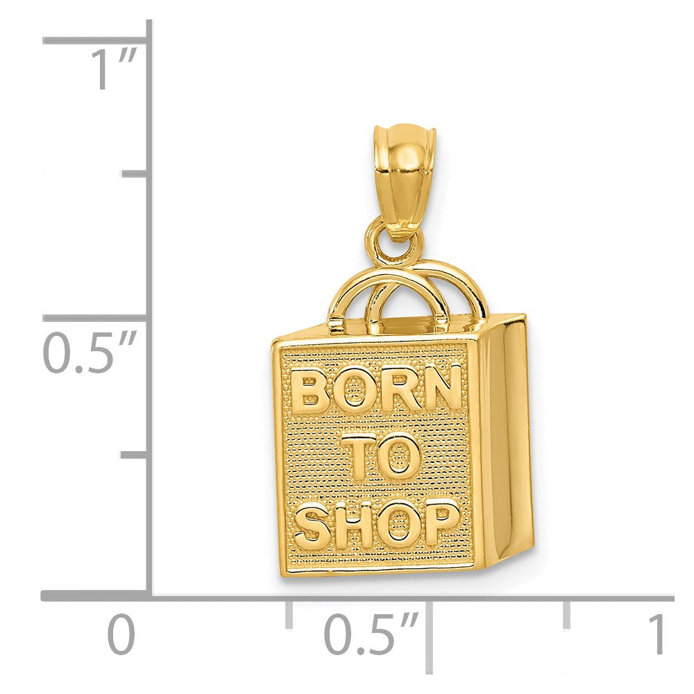 14k Yellow Gold 12 mm Shopping Bag w/BORN TO SHOP Pendant (1.24 grams)