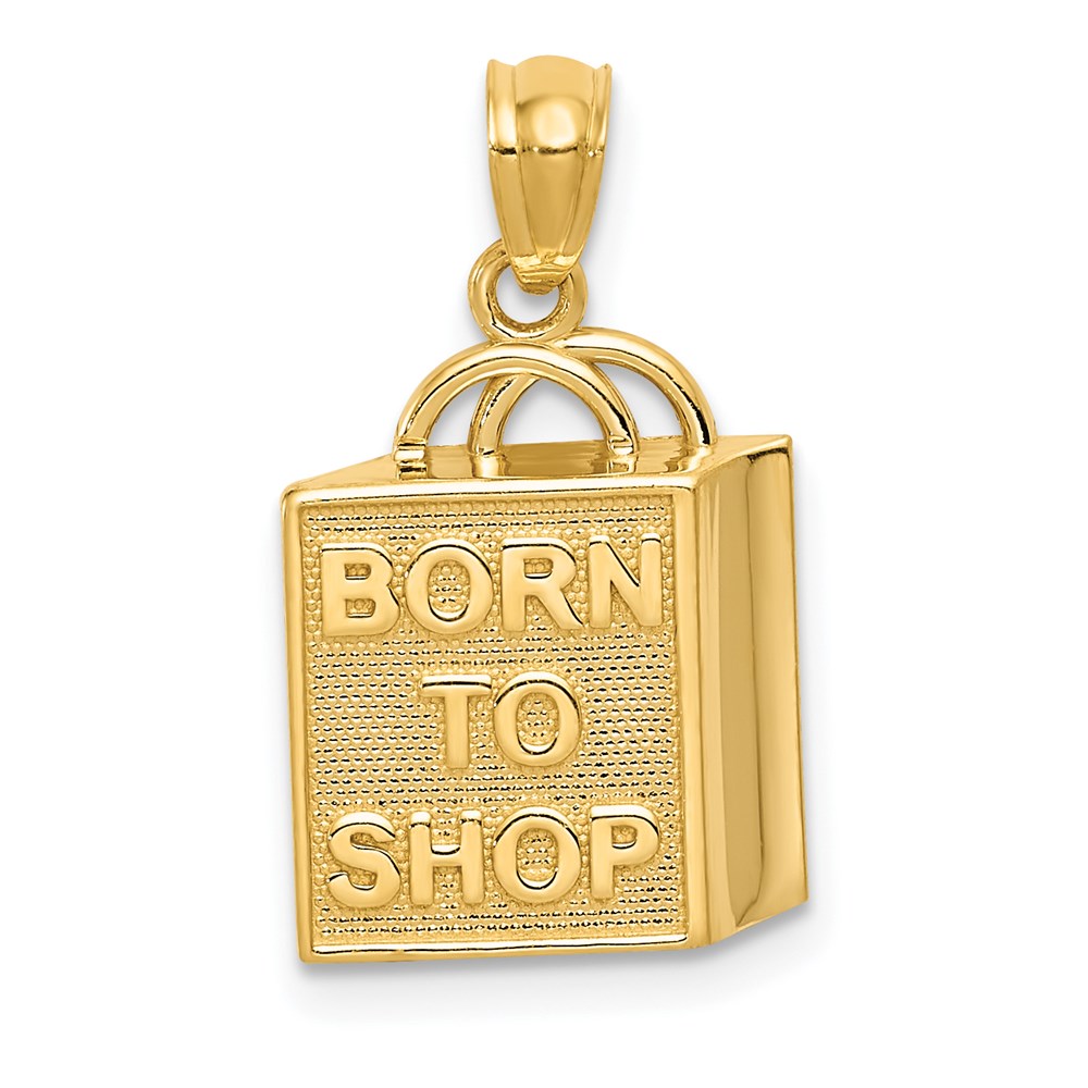 14k Yellow Gold 12 mm Shopping Bag w/BORN TO SHOP Pendant (1.24 grams)