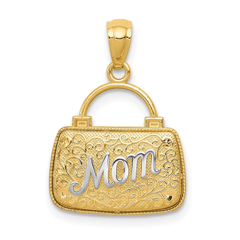 14k Yellow & Rhodium 15 mm  3D Reversible Mom Handbag Pendant