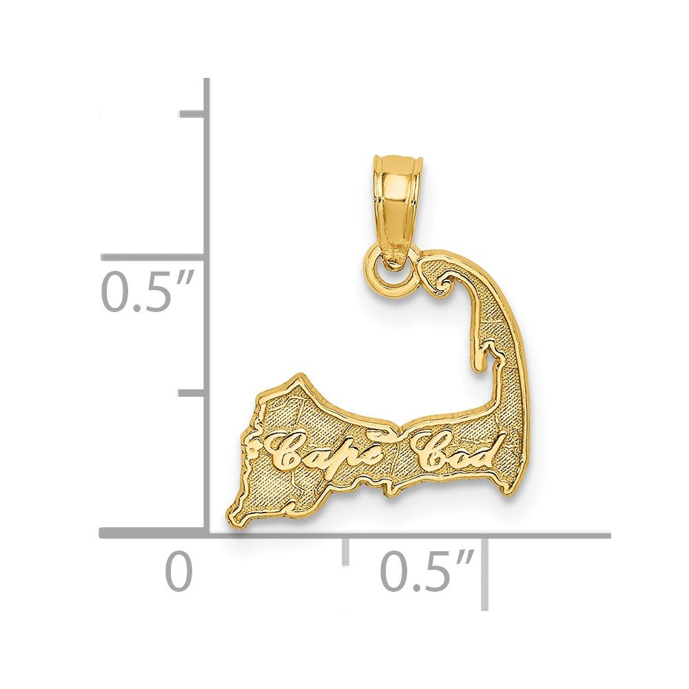 14k Yellow Gold 14.45 mm CAPE COD Map Charm (0.58 grams)