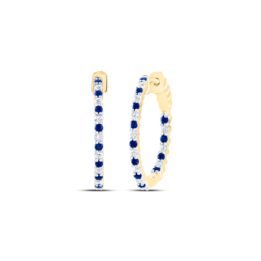14Kt Yellow Gold 1/2Ctw-Dia Cn 1/2Ct-Sapp Natural Gem Hoop Earring (6.91 grams)