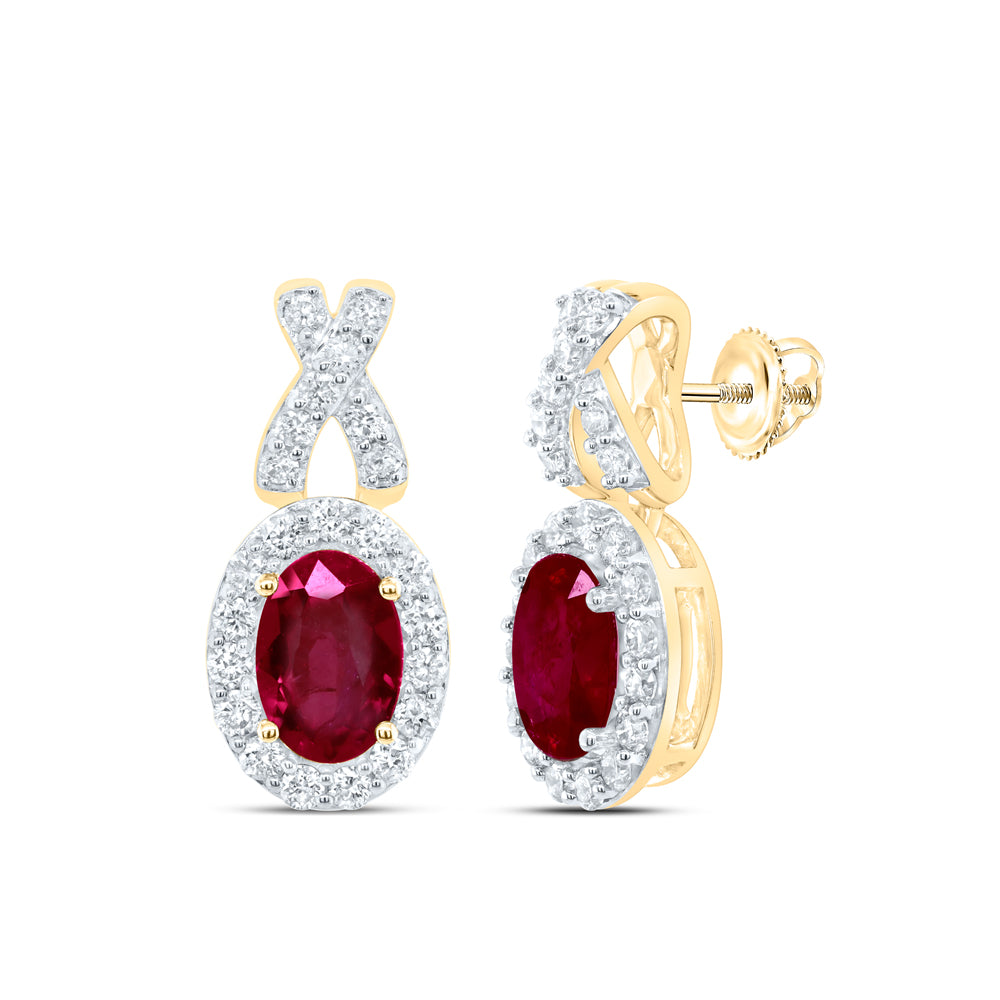 14Kt Yellow Gold 3/8Ctw-Dia Ana M 6X4Mm Oval-Ruby Nat Gem Earring (4 grams)