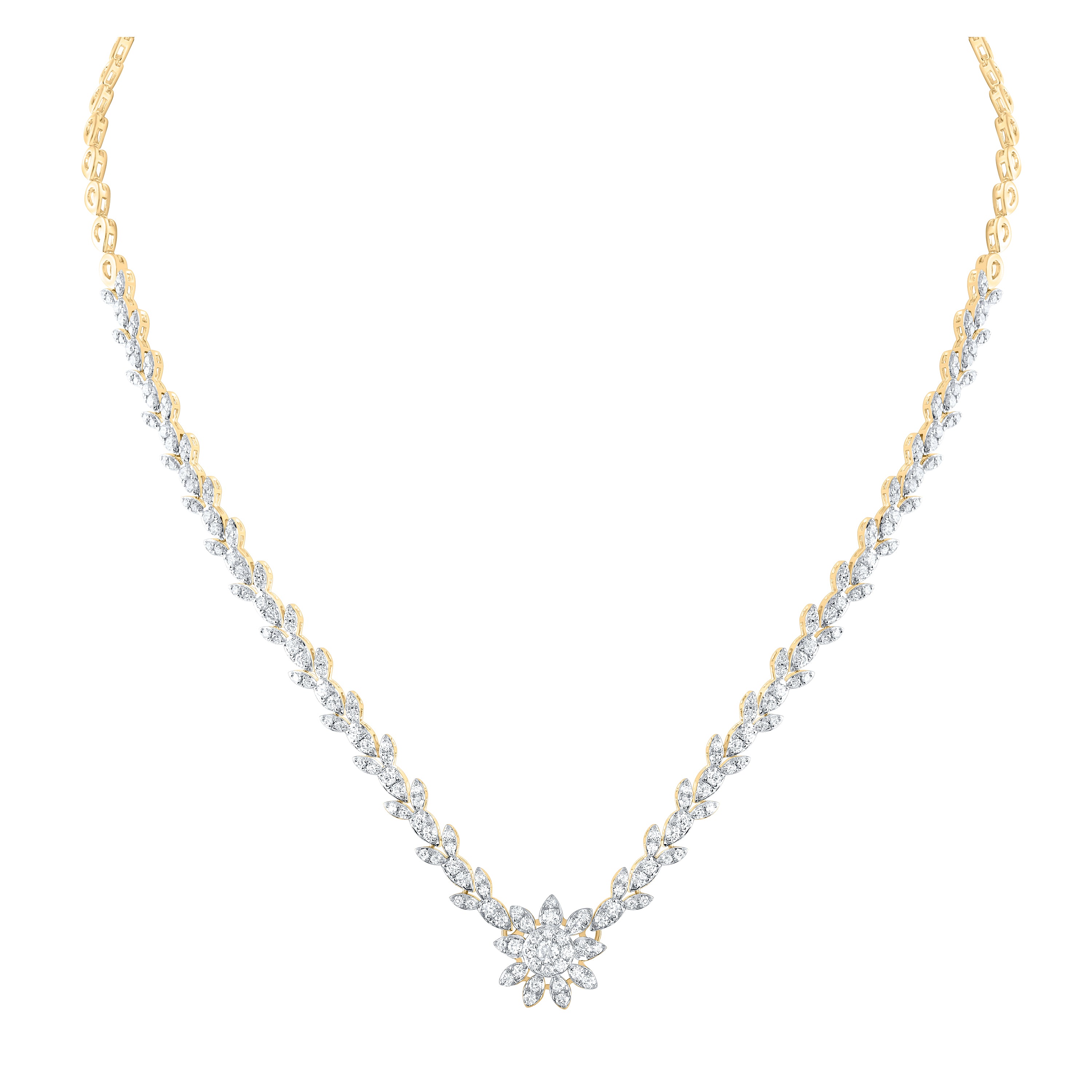 14Kt Yellow Gold 2 7/8Ctw-Diamond Ana M Flower Fashion Necklace (17 Inch) (18.42 grams)