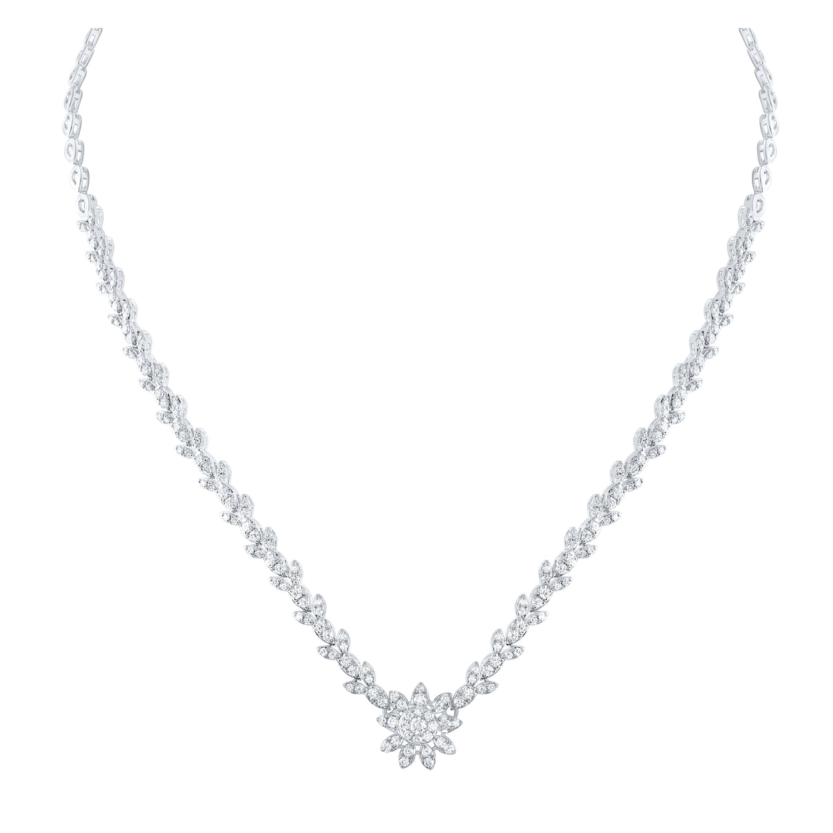 14Kt White Gold 2 7/8Ctw-Diamond Ana M Flower Fashion Necklace (17 Inch) (18.42 grams)