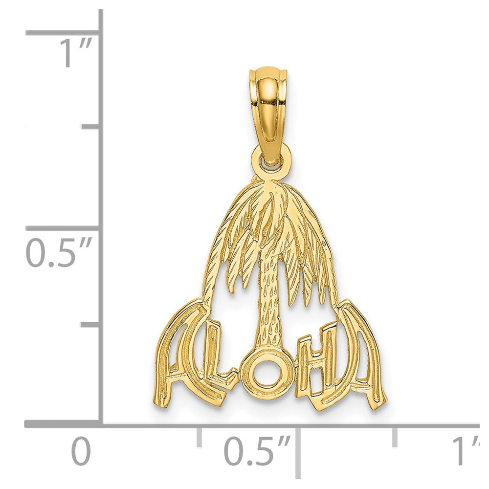 14k Yellow Gold 14.1 mm ALOHA Palm Tree Charm (0.52 grams)