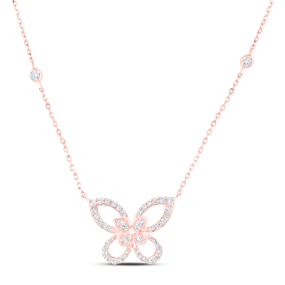 10Kt Rose Gold 1/3 Ctw Dia Nk Butterfly Fashion Necklace (18 Inch) (2.55 grams)